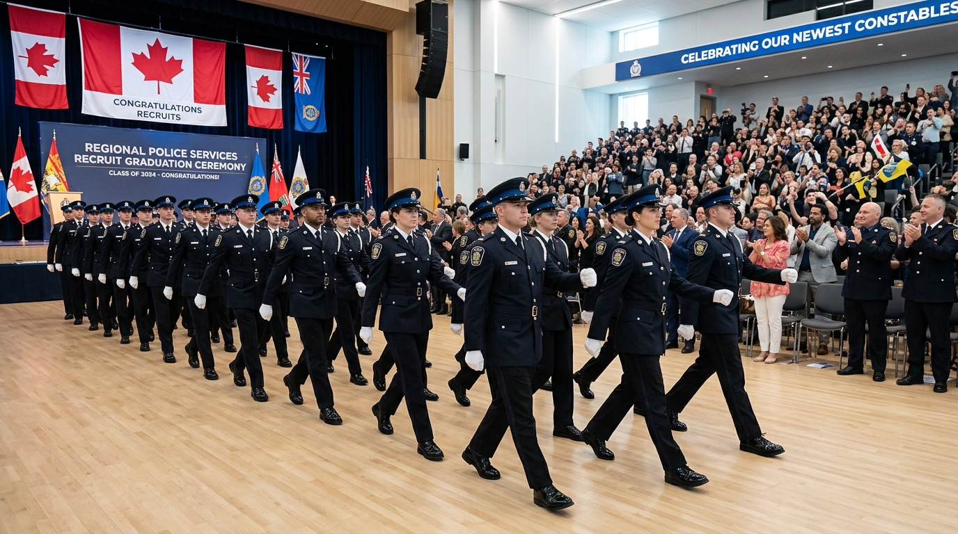 Graduating police constable recruits in formal dress parade