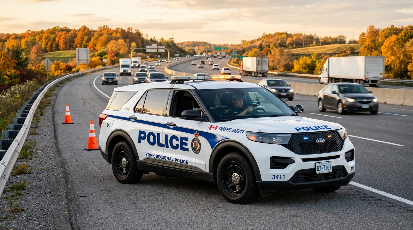 Police cruiser conducting speed radar enforcement on regional highway
